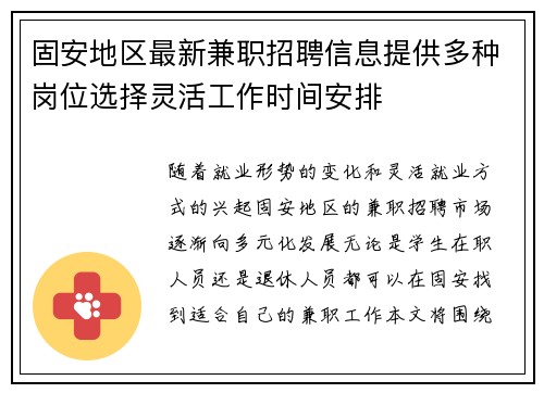 固安地区最新兼职招聘信息提供多种岗位选择灵活工作时间安排