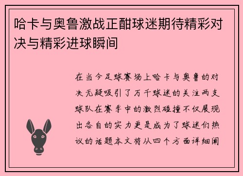 哈卡与奥鲁激战正酣球迷期待精彩对决与精彩进球瞬间