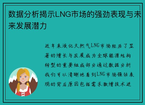 数据分析揭示LNG市场的强劲表现与未来发展潜力